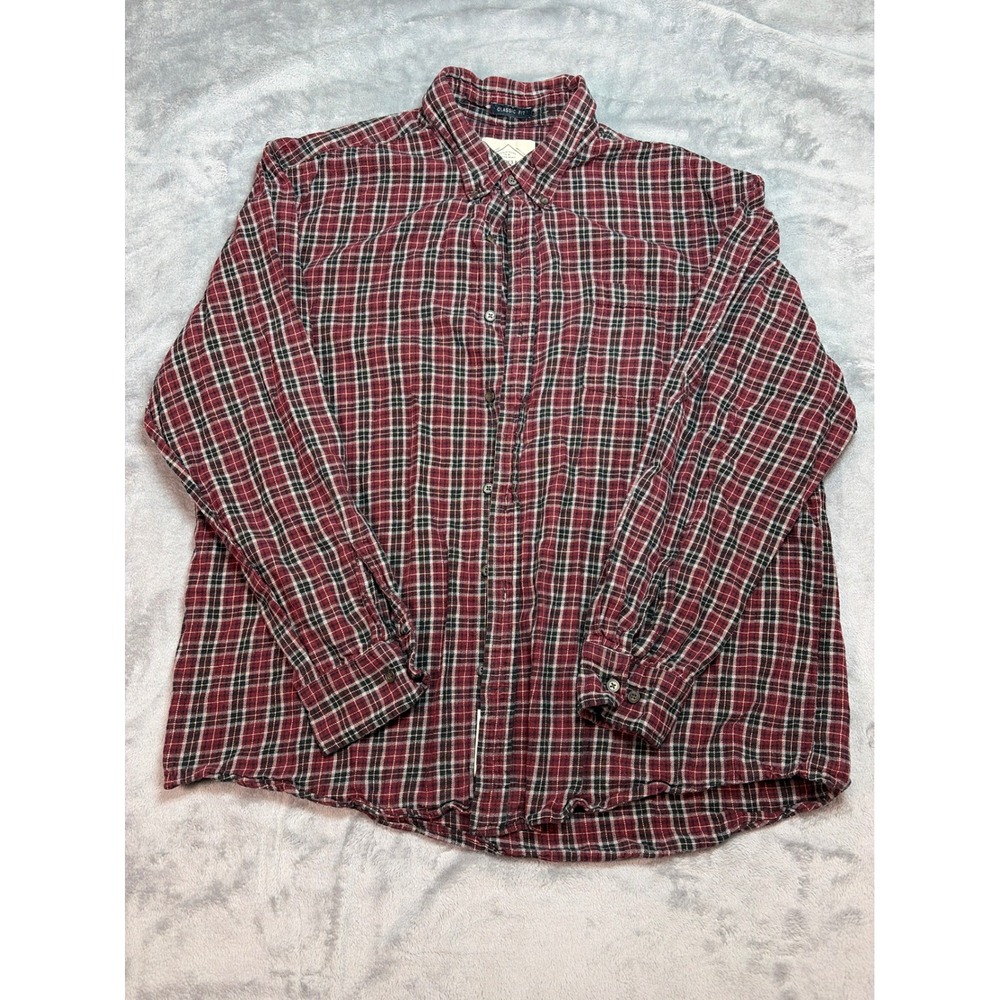St Johns Bay Legacy Flannel Mens XL Red Black Plaid Button Down Shirt Classic